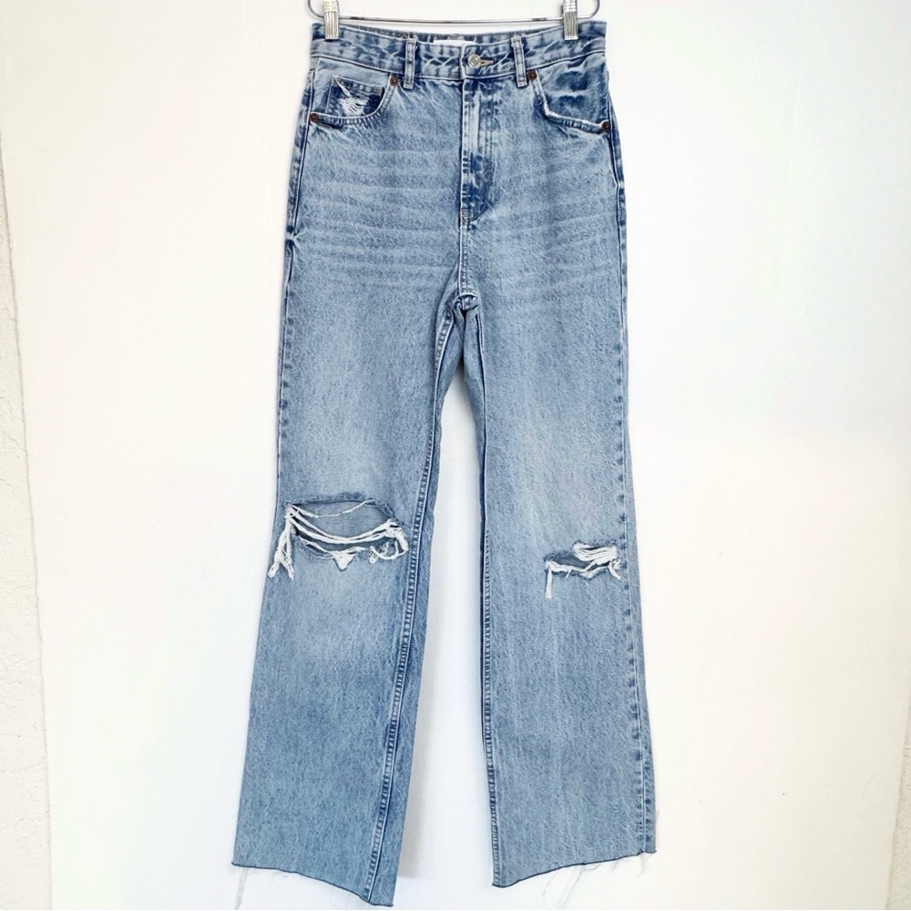 ZARA  WIDE LEG FULL LENGTH HIGH WAISTED DISTRESSED JEANS 4